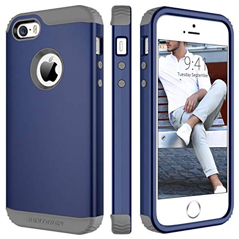 BENTOBEN Case for iPhone 5/5S/SE, Heavy Duty Full Body Shockproof Phone Protective Cover, Scratch Resistant 3 in 1 Hybrid Soft TPU Bumper Hard PC Man Menly Cover for iPhone 5/5S/SE, Blue