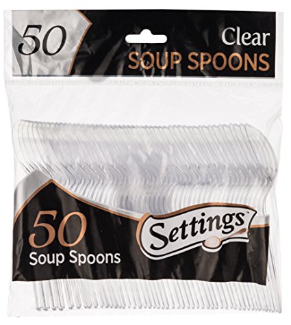 Settings Clear Plastic Cutlery Disposable Soup Spoons 50 Party Spoons Per Package