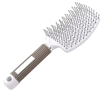 Professional Curved Vented Styling Hair Brush Barber Hairdressing Styling Tools Fast Drying Hair Detangling Massage Brushes (White)