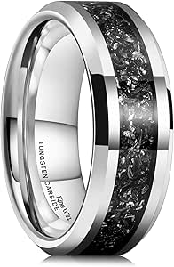 King Will Mens Tungsten Wedding Bands Meteorite Inlay 6mm 8mm High Polished Engagement Ring for Couples Promise Ring for Women Comfort Fit