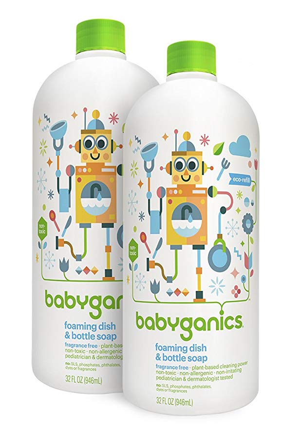 Babyganics Foaming Dish and Soap Refill, Fragrance Free, 32-Ounce Bottle (Pack of 2)