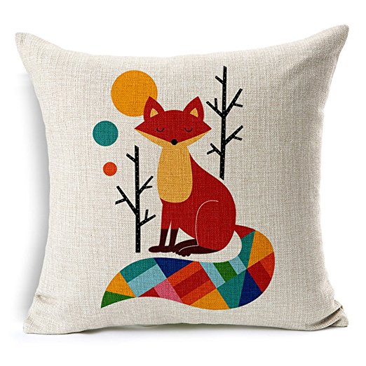Lyn® Cotton Linen Square Throw Pillow Case Decorative Cushion Cover Pillowcase for Sofa Color Fox 18 "X 18 "