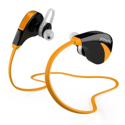 Bluetooth Headphones Primed4U Bluetooth Earbuds V51 Orange and Black Wireless Headset AptX Stereo Noise Cancelling Headphones with Microphone