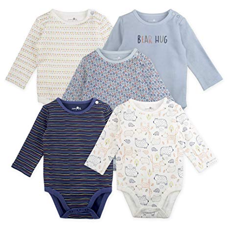 Baby Boy Bodysuit Set, 5-Pack Long Sleeve Bear Print Bodysuits