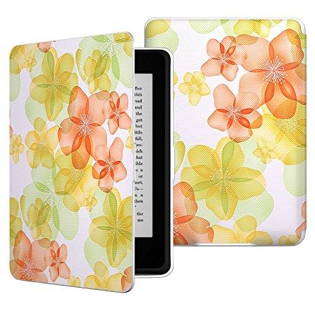 MoKo Case for Kindle Paperwhite, Premium Thinnest and Lightest PU Leather Cover with Auto Wake / Sleep for Amazon All-New Kindle Paperwhite (Fits 2012, 2013, 2015 and 2016 Versions), Floral GREEN