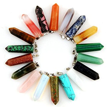 12pcs Healing Pointed Chakra Beads Pendants Point Bullet Shape Quartz Crystal Teardrop Stone Random Color Beads Pendant (Mixed Color)