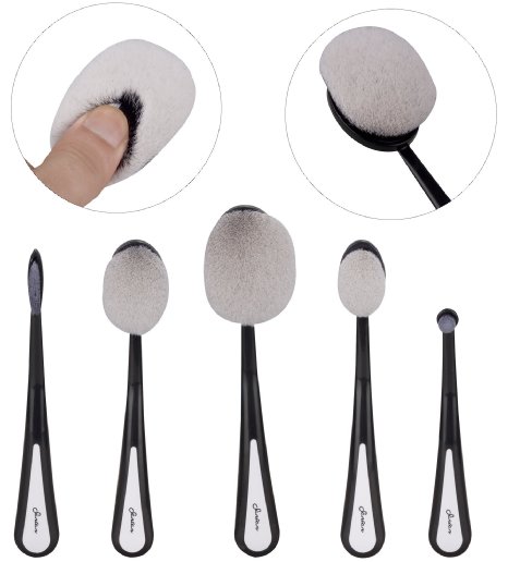 New Upgrade Professional Soft Oval Toothbrush Makeup Brush Sets Foundation Brushes Cream Contour Powder Blush Concealer Brush Makeup Cosmetics Tool Set (New Black 5pc set)