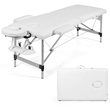 Giantex 84" Massage Table Professional Portable Massage Bed, 2 Folding Lightweight Massage Bed, Aluminum Frame, Height Adjustable, Face Cradle & Side Armrests, Salon Spa Tattoo Bed with Carry Case