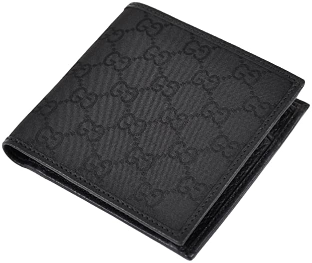 GUCCI 150413 Men's Canvas GG Guccissima Coin Pocket Bifold Wallet Black