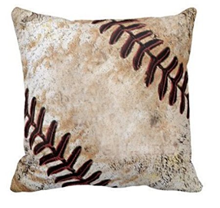 Sports Series Vintage Shabby Baseball Design Cotton Linen Home Throw Pillow Case Personalized Cushion Cover NEW Home Office Decorative Square 18 X 18 Inches
