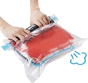 10Pack Travel Space Saver Bags (4 x S, 3 x L, 3 xL), Reusable KFYM Vacuum Travel Storage Bag, Saves 75% of Storage Space, Roll-Up Compression, No Need For Vacuum Machine Or Pump