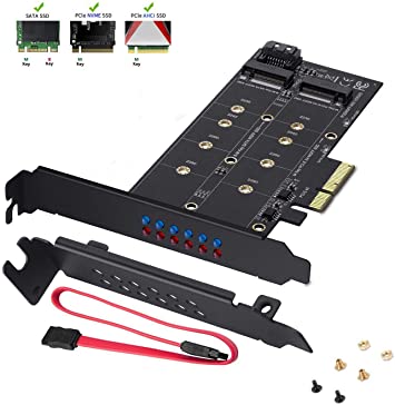 MZHOU M2 to PCIe 3.0 X4 Adapter Card and Dual M.2 SATA III - Add M.2 SSD Device on PC or Motherboard to Support 2 M.2 PCIe 3.0 SSD (M Key) and 1 M.2 SATA III SSD (B Key)