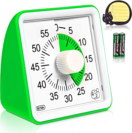 Wynnline 60-Minute Visual Analog Timer - Countdown Clock for Classroom, Kids with Autism, Silent, No Loud Ticking – Kitchen Minute Timer with Low & High, 3 & 60 Sec Alarm, Green