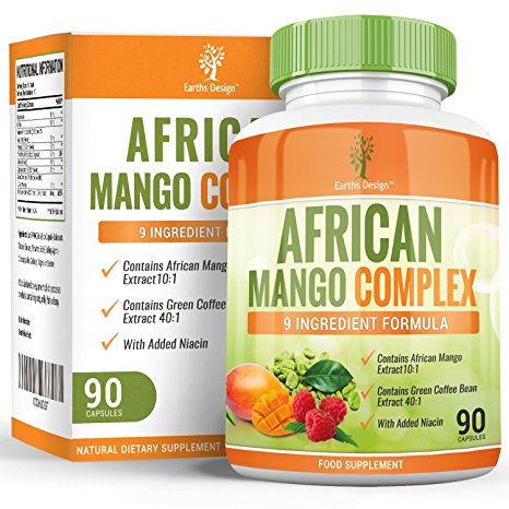 African Mango Complex - 1000mg Extract With Raspberry Ketones, Green Coffee Bean, Capsicum & Glucomannan - Maximum Strength Supplement for Men & Women - Suitable for Vegetarians - 90 Capsules (3 Month Supply) by Earths Design