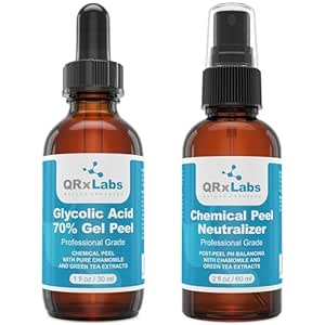 QRxLabs 70% Glycolic Acid Gel Peel & Neutralizer Set - Professional-grade skincare for acne, wrinkles, collagen boost - 1 fl oz & 2 fl oz bottles