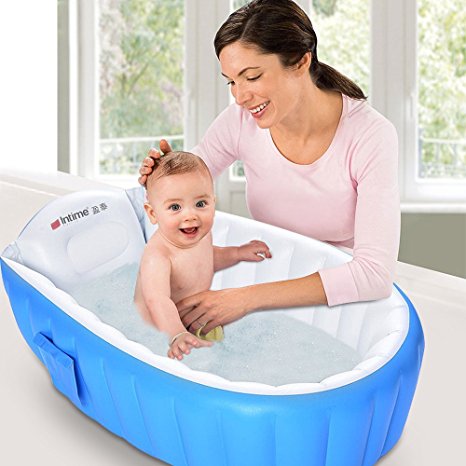 Inflatable Baby Bathtub, mixigoo Portable Foldable Swimming Pool Infant Toddler Thick Anti-skid Travel Air Shower Basin (Blue)