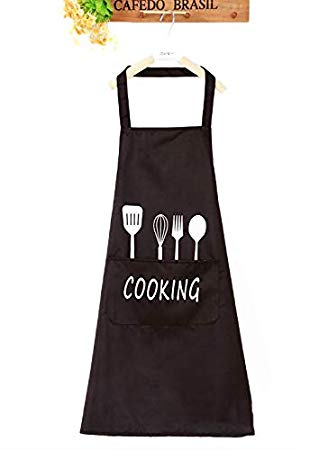 Kitchen Bib Apron - 2 Pack - Waterproof and Oil Proof - Great for Men Women Adult - Chef Favorite with Pocket (Black (2 Pack))