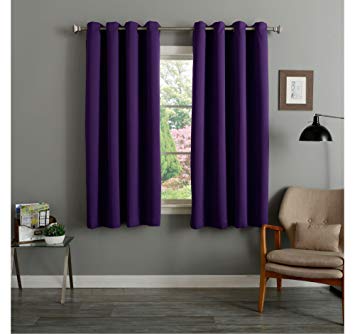 RAYYAN LINEN THERMAL WOVEN RING TOP EYELET BLACKOUT CURTAINS [AUBERGINE/PURPLE 66" x 54"] READY MADE INCLUDING TIE BACKS