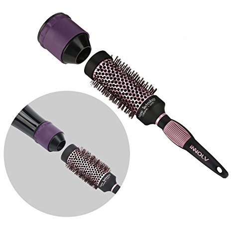 Round Brush,Hair Blow Dryer brush INNOLV Nano Thermal Ceramic &Ionic barrel with drying adaptor,Fast Airflow for Hair Drying,Styling,Curling,Rose Gold Color(7-11inch Long Hair)