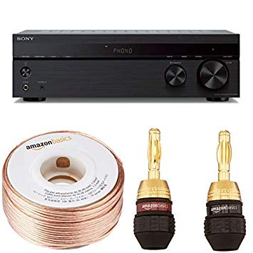 Sony STRDH190 2-ch Stereo Receiver with Phono Inputs & Bluetooth with 16-Gauge Speaker Wire - 100 Feet and Banana Plugs - 6 pairs
