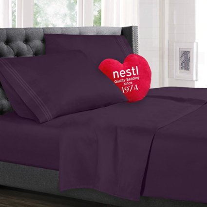 Split King Size Bed Sheets Set, Purple Dark Eggplant, Best Quality Bedding Sheet Set, 5-Piece Bed Set, Extra Deep Pockets Fitted Sheets, 100% Luxury Soft Microfiber, Hypoallergenic, Cool & Breathable