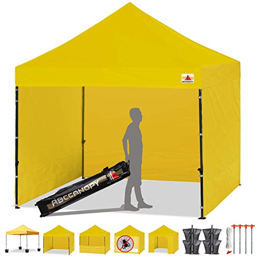 ABCCANOPY 10-feet by 10-feet Festival Steel Instant Canopy, Commercial Level, with Wheeled Storage Bag, 6 Removable Zipper End Walls, Bonus 4X Weight Bag (Yellow)