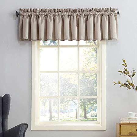 Sun Zero Barrow Energy Efficient Rod Pocket Curtain Valance, 54" x 18", Stone