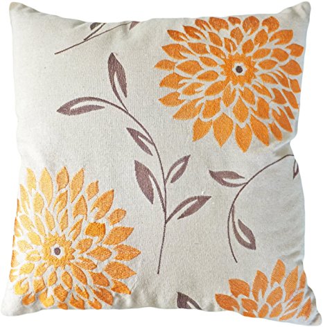 Decorative chrysanthemum Flower Embroidery Floral Throw Pillow COVER 18" Orange