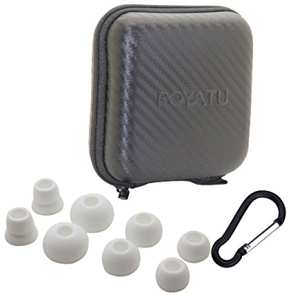 Poyatu Hard Case   Earbuds Eartips Sets for Powerbeats3 Powerbeats2 Powerbeats 2 Wireless In-Ear Headphones Carry Case and Replacement Ear tips Ear Buds (Black Case White Eartips)