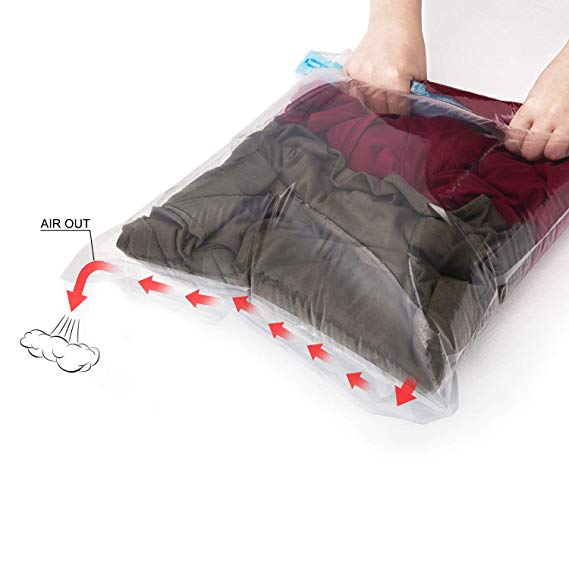 Vacuum Storage Bags,10 x Premium Travel Storage Bags - Compression Bags for Travel or Home Save 85% More Storage - Space Bags Hand Roll Up Bags for Clothes No Need for Pump (5 x Large 5 x Medium)