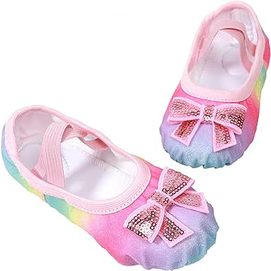 Ballet Shoes Glitter Split-Sole for Girls Toddler Dance Slippers with Elastic Laces for (Toddler/Little Kid/Big Kid)