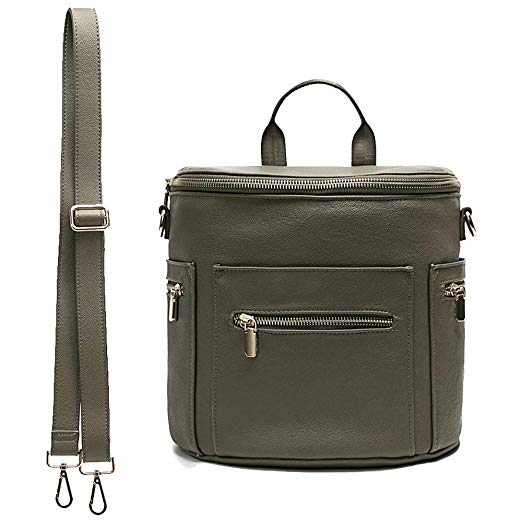miss fong Leather Diaper Bag Backpack, Mini Backpack, Kids Backpack for Mom with in Bag Organizer , Insulated Pocket and Shoulder Strap (Olive)