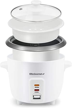 Elite Gourmet ERC-006NST# Electric Rice Cooker with Non Stick Inner Pot Makes Soups, Stews, Grains, Cereals, Keep Warm Feature, 6 Cups, White