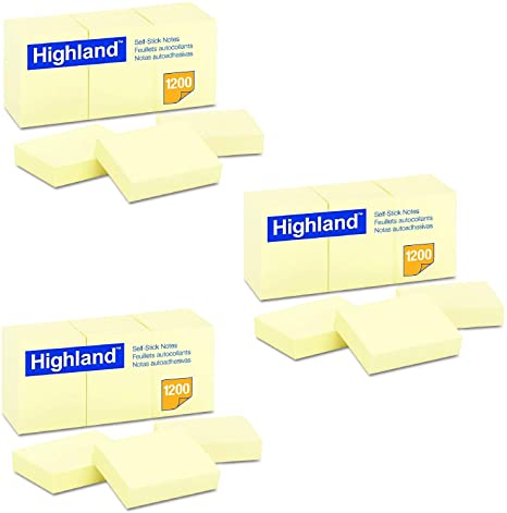Highland 6539YW Self-Stick Notes, 1 1/2 x 2, Yellow, 100-Sheet (Pack of 36)