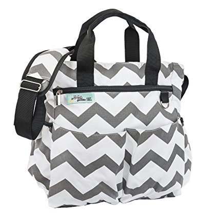 Diaper Bag for Boys and Girls Premium Cotton Canvas 9 Pockets Gift Wet / Dry Bag and Baby Cushioned Changing Mat Bonus eBook Best Shower Gift