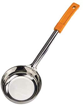 Winco FPSN-8, 8 Oz Solid Stainless Steel Food Portioner with Orange Plastic Handle, Kitchen Soup Ladle, Portion Spoon, NSF