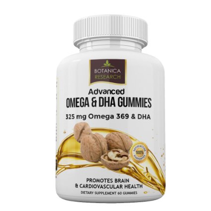 Omega 3 6 and 9 Chewable Gummy Supplement with DHA & Vitamin C - Fatty Acids Vitamin For Cardiovascular, Cognitive & Immune System Support - No Fish Oil Taste - 60 Gummies By Botanica Research