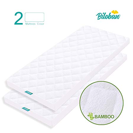 Bassinet Mattress Pad Cover, Waterproof, Fits for All Mainstream Bassinet Mattress - Rectangle,Hourglass,Oval, 2 Pack, Ultra Soft Bamboo Fleece Surface, Washer & Dryer