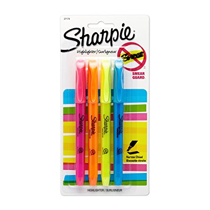 Sharpie Pocket Style Highlighters, Chisel Tip, Assorted Fluorescent, pack of 4