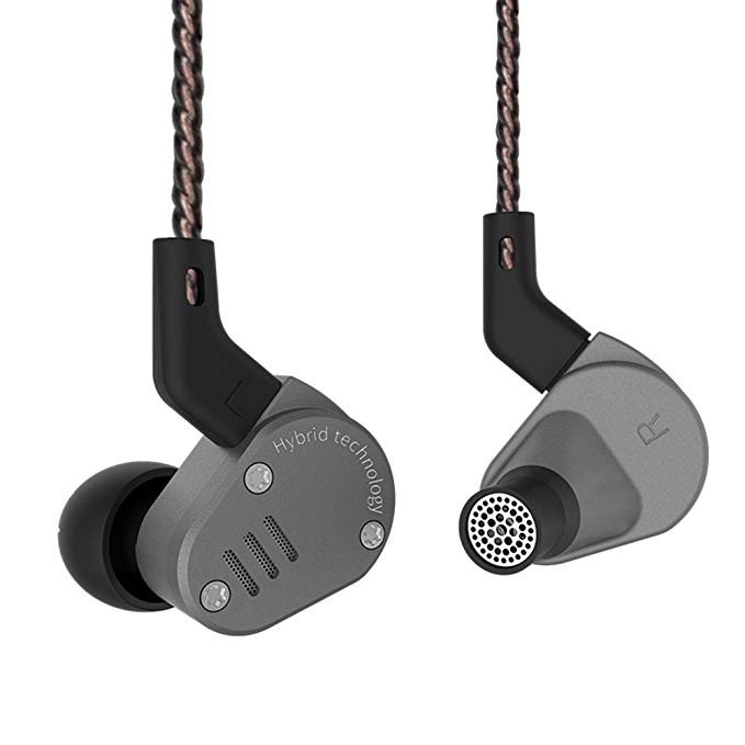 KZ ZSA HiFi Hybrid Driver In Ear Earphones Earbuds with Detachable Cable (Without Mic, Gray)