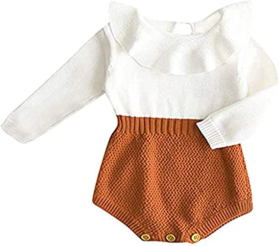 Askwind Baby Girls Romper Knitted Ruffle Long Sleeve Jumpsuit Baby Kids Girl Romper Autumn Winter Casual Clothing