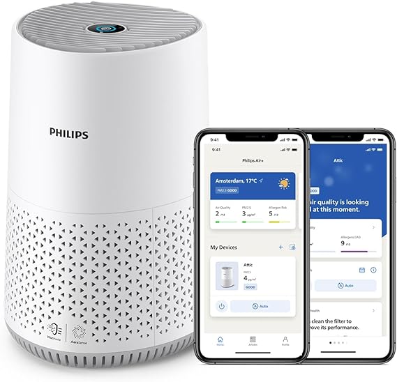 Philips Air Purifier 600 Series, Energy Efficient with Smart Sensor, For allergy sufferers, HEPA filter removes 99.97% of pollutants, Covers up to 44m2, App control, White (AC0651/10)