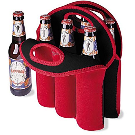 Touchshop Wine/Water Bottle Tote Insulated Neopreane 6 Pack Bottle Carrier Bag with Secure Carry Handle(Red)