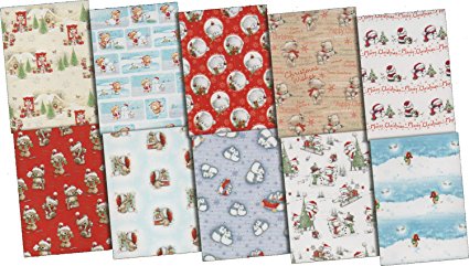 10 x Cute Christmas Gift Wrapping Paper - Bear / Snowman / Santa / Tree / Sleigh
