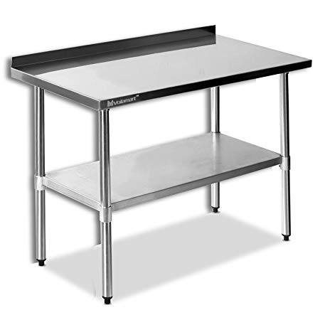 Voilamart 60"x24" Prep Table 5 x 2FT Stainless Steel Catering Table Kitchen Restaurant Work Bench with Backsplash