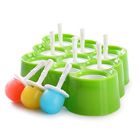 New Silicone Mini Ice Pops Mold Ice Cream Ball Maker Popsicle Molds With 9 Stickers (Green)
