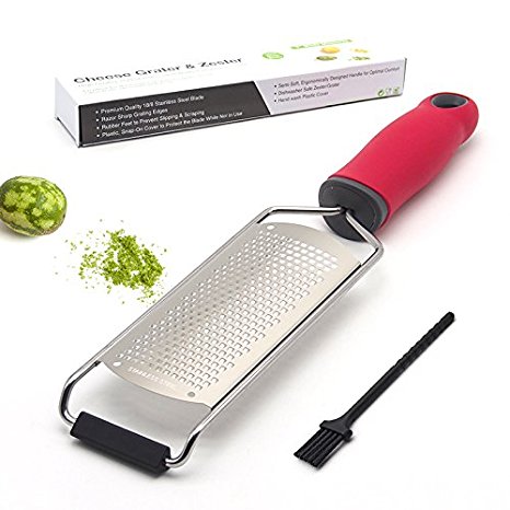 Grater,Koolife Stainless Steel Graters, Sharp Blade Zester with Safety Cover for Lemon,Ginger,Cheese,Garlic,Red Handle