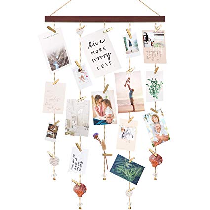 Mkono Hanging Photo Display Wall Hanging Picture Holders with 30 Wood Clips Picture Frame Collage Decoration for Home Office Nursery Room Dorm Christmas Card Display