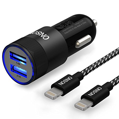 ONSON Car Charger,Dual Port USB [3.1A, 2 Ports] Car Charger 2Pack 3FT Lightning to USB Cable for iPhone 7/7 Plus,6/6S/6 Plus/6S Plus,5/5S/5C/SE,iPad Air,iPod Nano 7