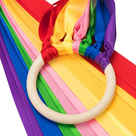 ANCIRS 2 Pack Rainbow Hand Kites, Dancing Ribbon Streamer Wand for Children Play in Party, Holiday Celebration,etc